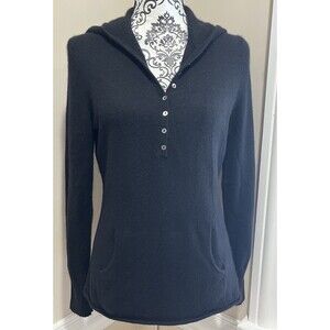 Vintage Henley Hoodie Sweater Womens Sz L Kangaroo Pouch Black Y2K Preppy